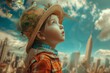 © Radomir Jovanovic - A curious child gazes up at a fantastical world atop a whimsical hat, their imagination soaring among the clouds and artfully crafted toy planets