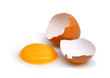 cracked egg with egg shell, egg yolk and egg white isolated, png file