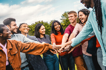 a multiethnic group of friends displays teamwork and unity, showcasing diversity and collaboration i