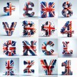 Glasss letters in color of United Kingdom flag. AI generated illustration