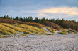 Sunset on the west beach on the Baltic Sea. Waves, beach, cloudy sky , coast
