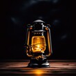 The enchanting glow of a lit lantern in a dark room