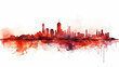 red silhouette of the city, illustration on a white background, cityline liquid paint, insulated print