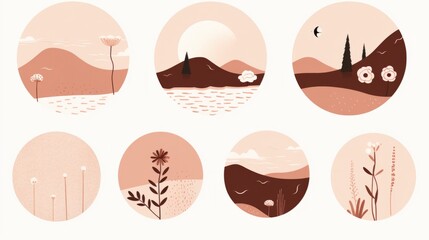 Wall Mural - A set of four illustrations of a landscape