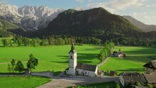 Idyllic Alpine Landscape With A Church In Zgornje Jezersko, Slovenia