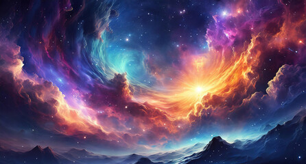Awesome Stars and galaxies in outer space cosmos art abstract colorful space background