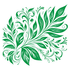 Wall Mural - hand draw of beautiful floral ornament green leaves and abstract black lines monochrome Contour Flower. Floral Design Element vector