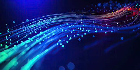 Wall Mural - 3d rendering of abstract wire cable tunnel with digital binary data transmitting.blue glowing data c