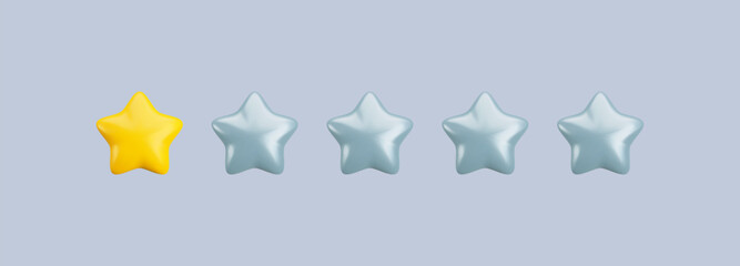 Wall Mural - vector 3d one star rating icon. one star out of five. realistic cartoon 3d render worst customer rat