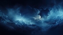 Dark Blue Clouds, Smoke, Sky With Bright Flashes Of Light. Background With A Swirling Haze, Meaning A Storm, A Storm, An Omen