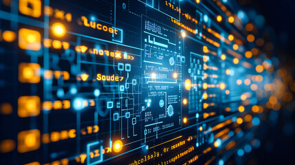 Technology Digital Information Business Data: Computer Security Background Network Communication Coding with Blue Internet Software