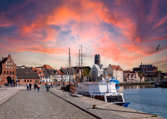 Wall Mural - view of the old town wismar with harbor on the baltic sea germany