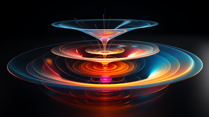 Colorful 3d model funnel flow, 5 layers,levitating, on dark blue background