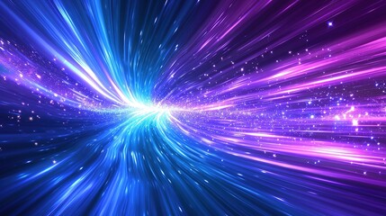 Wall Mural - digital illustration of blue and purple light streaks with a sparkling starfield, depicting high-spe