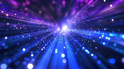 Wall Mural - dynamic visualization of particles rushing towards the viewer in a blue-hued warp tunnel, depicting 