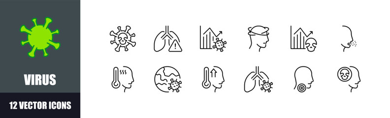 Virus icon set. Linear style. Vector icons