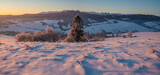 Fototapeta Maki - Extremely frosty mountain landscape at sunrise.Pieniny mountain,Poland.
