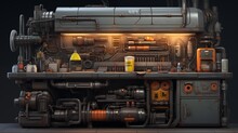 Steampunk Workshop On Dark Background. Digital Concept, Illustration Painting.