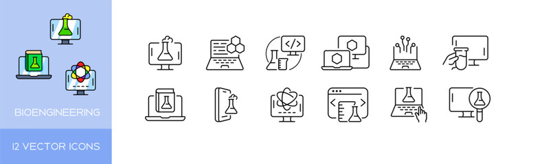 Bioengineering icons set. Linear style. Vector icons