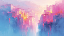 Ethereal Dawn Hues Cast A Warm Glow Over A Coastal French Town, Captured In A Contemporary Impressionistic Style, Where The Play Of Light And Shadow Blurs The Lines Between Reality And Dream.