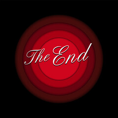 Logo cinématographique pour indiquer la fin d’un film avec le mot « The End » en blanc sur un fond de plusieurs ronds en dégradé de rouge.