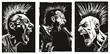 Punk's Not Dead. Screaming punk with mohawk hair isolated on black background. grunge linocut style illustration