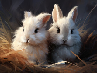 Two rabbits. Digital art.