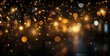 Golden bokeh, raining light, blurry lights, blurry background, gold confettis on a black background, yellow and orange, night lights, city lights, haze, depth of field, round bokeh, Generative AI 