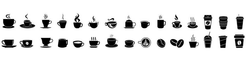 Wall Mural - Coffee icon vector set. Hot drink illustration sign collection. Coffee house symbol. Coffee machine logo.