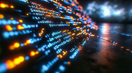 Abstract coding and programming concept, digital technology background in blue, binary and software development design