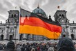 © Ankit - German Unity Flag Raised in Front of Historic Building Generative AI