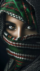 Wall Mural - portrait of a woman in hijab with a flag of the country