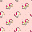 cute happy unicorn on pink isolated background for girls with stars seamless endless pattern vector illustration