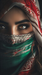 Wall Mural - portrait of a woman in hijab with a flag of the country