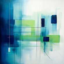 Abstract Art Painting Composed Of Green, Blue Patterns