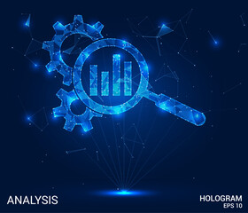 Wall Mural - hologram analysis. analysis of polygons, triangles of points and lines. the magnifier gears are a lo