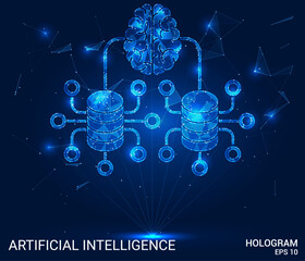 Wall Mural - the hologram is an artificial intelligence. artificial intelligence made of polygons, triangles of p