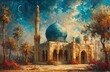 Arabian Nights: A Blue Moonlit Night at the Grand Mosque Generative AI