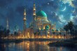 Glowing Mosque at Night: A Stunning View of the Grand Mosque in Abu Dhabi Generative AI