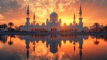 Glowing Mosque At Sunset Generative AI