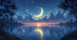 Glowing Moon Over Still Water: A Celestial Nighttime Scene Generative AI