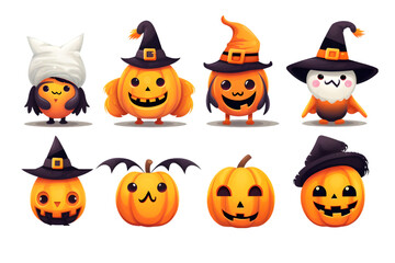 Cute Funny halloween set collection isolated on white background. Generative AI.