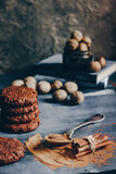 Fototapeta Na sufit - Spiced cookies and cinnamon on wooden background.
