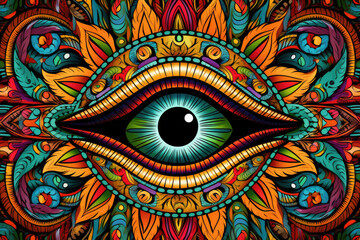 Wall Mural - Background of colorful shapes and patterns around the eye