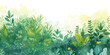 Illustrated green foliage with various plants. Peaceful natural scene with gentle colors. Serene backdrop for eco-friendly or gardening themes. Concept of International Women's Day.