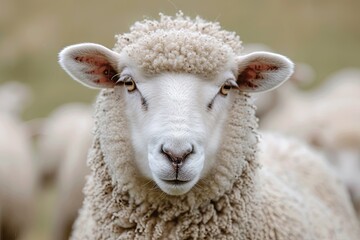 Wall Mural - Sheep Therapist Offering Woolly Wisdom Sessions: a wise sheep providing therapy sessions, surrounded by a cozy flock, offering comfort and woolly wisdom