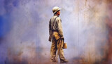 Fototapeta  - Colorful background and representation of workers visual for symbolic labor day design
