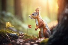 Cute Squirrel Looking For Food In A Forest