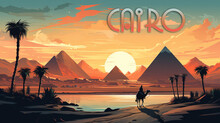 Sunset Over The Pyramids Cairo Travel Poster Created With Generative AI Technology