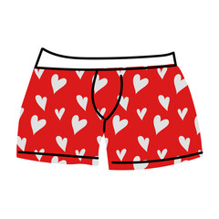 Wall Mural - Men's underwear Doodle, underwear for Valentine's Day with a heart. Boxer briefs. Modern red men's underwear, hand-painted. The concept of romantic masculinity